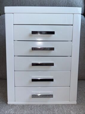 West Elm Mid-Century White Lacquer Jewelry Box Tower - 13.5”H